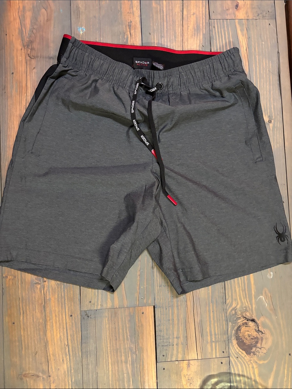 Spyder Men's Charcoal Athletic Shorts with Red Trim
